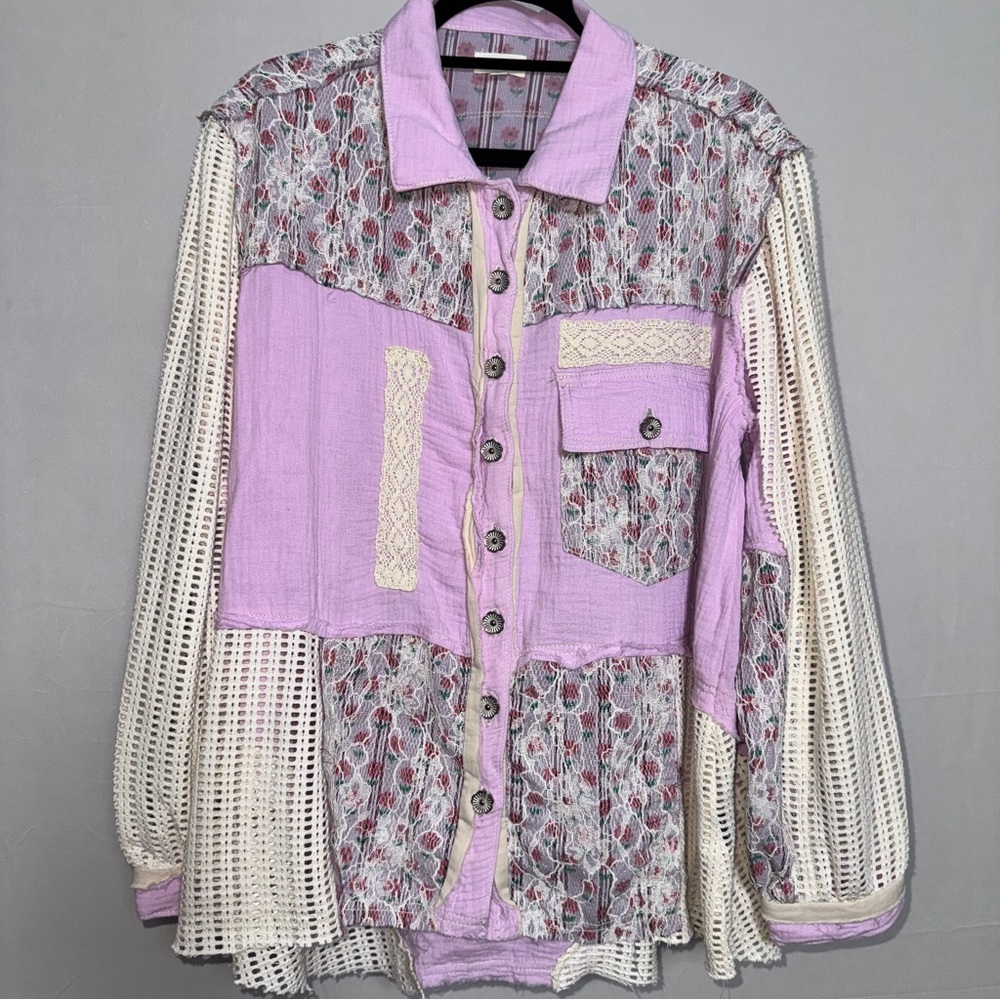 Pol Floral Patchwork Button Jacket - Purple And C… - image 1